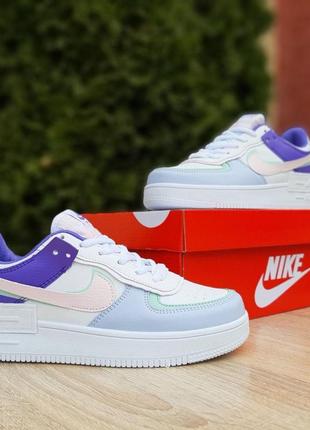 Женские кроссовки nike air force 1 shadow білі з бузковим з бірюзою3 фото