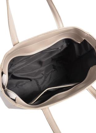 Классическая вместительная женская сумка каркасная большая качественная в стиле "tote bag"  цвет беж тауп4 фото