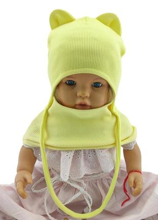 Шапка дитяча трикотажна подвійна для новонароджених з хомутом головні убори жовтий (шд309)