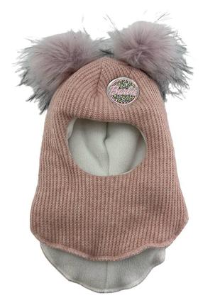 Детская шапка шлем теплая с флисом детские головные уборы розовый (шдт348)2 фото