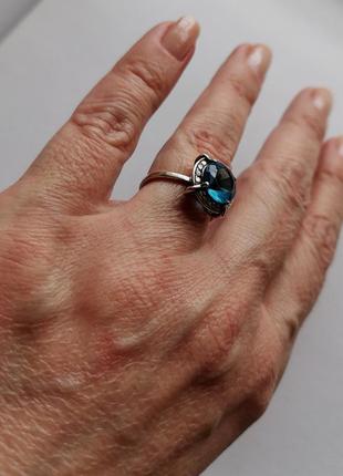 Кольцо серебро топаз серебряное кольцо серебро 925 голубой камень топаз блакитний камінь9 фото