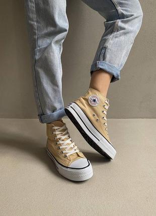 Жіночі високі бежеві кеди в стилі converse high chuck taylor 🆕 високі кросівки конверс6 фото