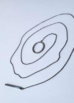 Женская серебряная цепочка-колье  с подвеской краватка круг с белыми камнями 55 см серебро 925 пробы кл2ф/10922 фото
