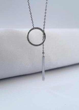Женская серебряная цепочка-колье  с подвеской краватка круг с белыми камнями 55 см серебро 925 пробы кл2ф/10924 фото
