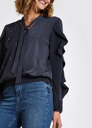 Блузка темно-синяя с завязкой спереди  river island (размер 40)
