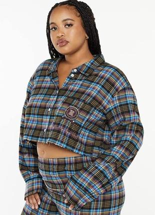 Сорочка жіноча кроп піжама верх oversized в клітинку рубашка6 фото