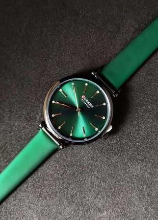 Женские часы curren grass, зеленый ремешок, кварцевый механизм, минеральное стекло, device clock5 фото