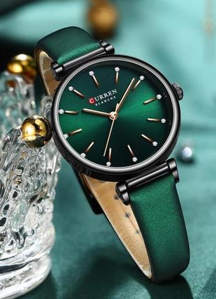 Женские часы curren grass, зеленый ремешок, кварцевый механизм, минеральное стекло, device clock6 фото