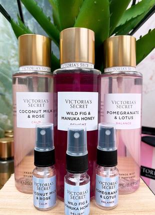 Сет 3 спреї по 10 мл victoria's secret pomegranate lotus coconut milk rose wild fig manuka honey