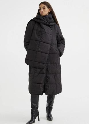 Демисезонное, стеганое пальто-пуховик на синтепоне в черном цвете от h&amp;m