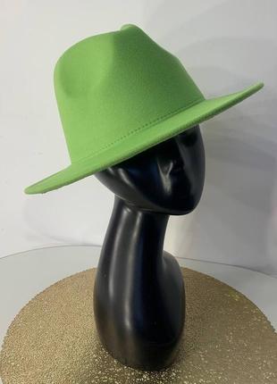Шляпа федора унисекс с устойчивыми полями салатовый дефект7 фото