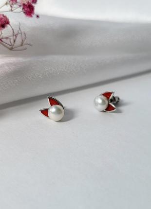 Срібні сережки сережки гвоздики на фіксаторах з білим перловим срібло 925 проби родирів. 570кр4 фото