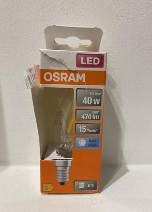 Osram candle 4 w e14 filament лед лампа свічка1 фото