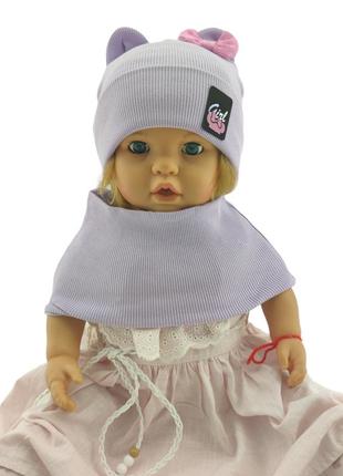 Шапка детская трикотажная двойная для новорожденных головные уборы с хомутом фиолетовый (шд291)
