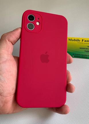Чехол silicone case с защитой камеры для iphone 11 с квадратными бортиками rose red