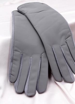 Перчатки серые женские, манжет рубчик, плащовка + кашемир, зимние сенсорные перчатки