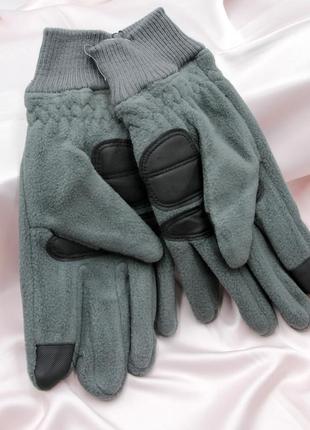 Sports манжет рубчик, перчатки мужские флис, зеленые зимние сенсорные перчатки