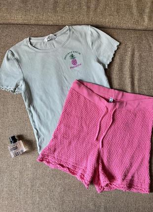 Пижама вязаные розовые шорты+топ hm