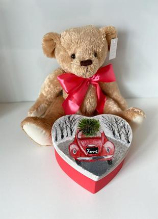 Сердечко- с записками 100 причин, почему я тебя люблю и мишка. подарок в день валентина