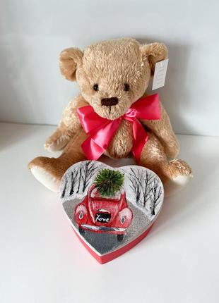 Сердечко- с записками 100 причин, почему я тебя люблю и мишка. подарок в день валентина