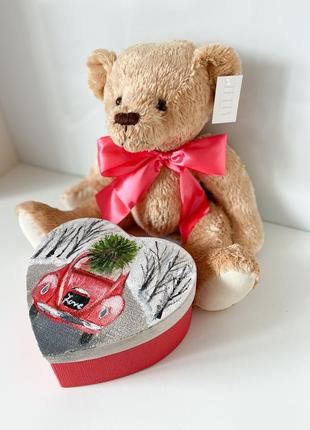 Сердечко- с записками 100 причин, почему я тебя люблю и мишка. подарок в день валентина