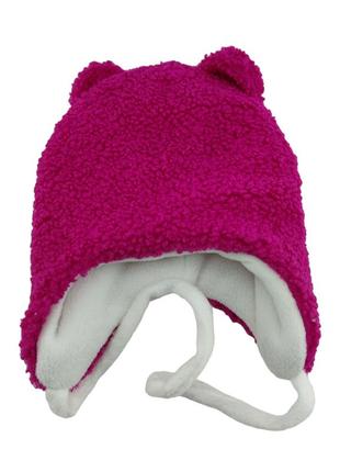 Детская тедди шапка теплая с флисом на завязках детские головные уборы малиновый (шдт319)2 фото