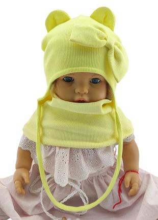 Шапка детская трикотажная двойная для новорожденных с хомутом головные уборы желтый (шд314)