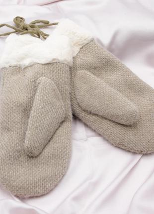 Жіночі рукавички, рукавички зимові без пальців хутряні бежевого кольору, рукавички теплі3 фото