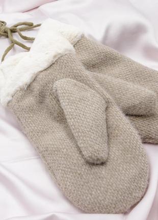 Жіночі рукавички, рукавички зимові без пальців хутряні бежевого кольору, рукавички теплі2 фото