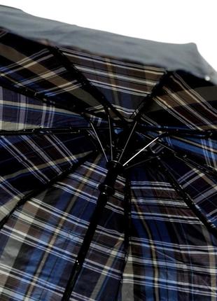 Женский/мужской зонт антивитер, зонт двойная ткань середина сине-коричневых клеток, полуавтомат 9 шпиц5 фото