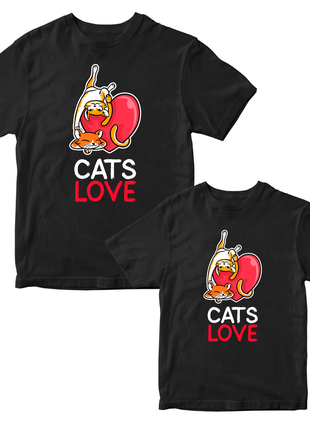 Парная футболка для влюбленных с принтом "парочка котов. cats love. парочка котов. влюбленные коты3 фото