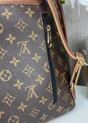 Модний жіночий рюкзак міська сумка трансформер стиль луї вітон коричневий, сумка-рюкзак для дівчат10 фото