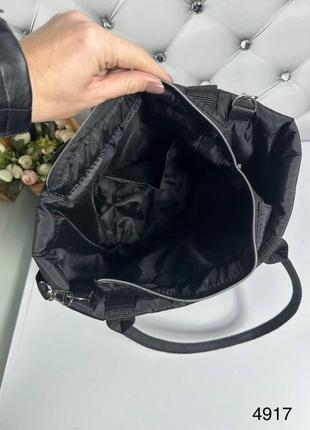 Велика жіноча сумка тканинна плащівка стьобана чорна6 фото