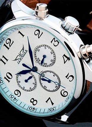 Механічний годинник jaragar elite white, чоловічі, дата і день тижня, автозавод, d c