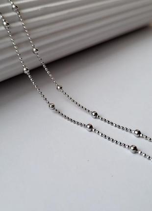 Женская серебряная цепочка серебро 925 пробы размер 50 см жемчужное плетение колье с шариками 2.38г kuklik34 фото