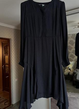 Темно синє жакардове плаття сукня міді1 фото