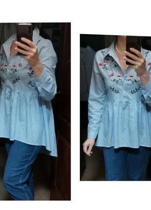 Рубашка женская хлопок new look удлиненная рубашка из тонкого хлопка рубашка вышивка блуза ассиметрия длинная женская сорочка2 фото