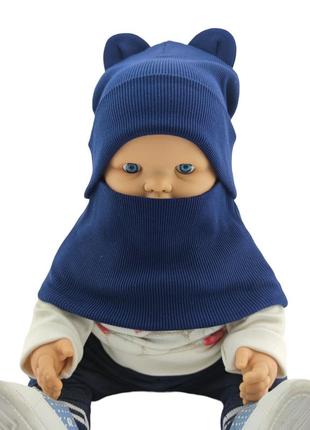 Шапка детская трикотажная двойная для новорожденных с хомутом головные уборы синий (шд341)1 фото