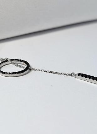 Женская серебряная цепочка-колье с подвеской краватка круг с черными камнями 53 см серебро 925 пробы клф/10944 фото