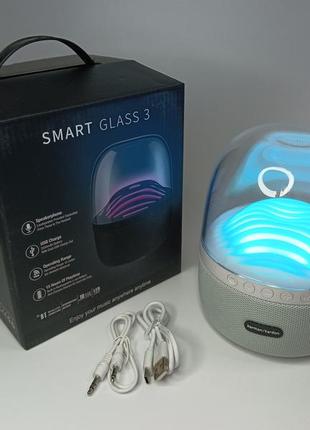 Портативна бездротова bluetooth колонка smart glass 3 білого кольору 18,5см з 4 змінними режимами підсвічування