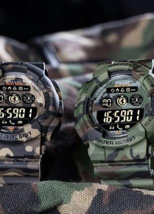 Чоловічий спортивний камуфляжний смарт-годинник smael 8013 smart watch, наручний спортивний годинник воєнний армійський