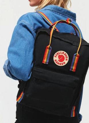 Черный рюкзак kanken classic 16 l с радужными ручками. портфель канкен5 фото