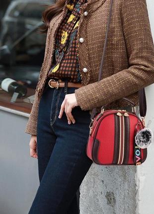 Женская маленькая сумочка с меховым брелком, мини-сумка с меховой подвеской, сумка эко кожа4 фото