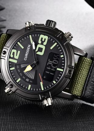 Міцний чоловічий наручний годинник армійський хакі на тканинному ремінці, військовий годинник на руку з секундоміром
