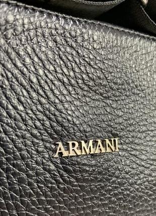 Мужская кожаная сумка планшетка в стиле armani черная, барсетка на плечо натуральная кожа армани4 фото