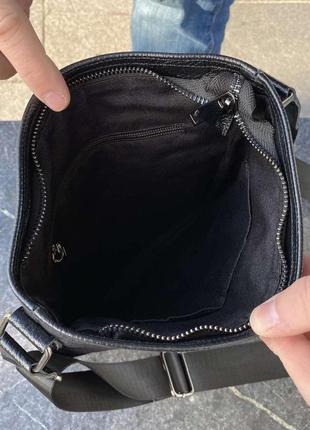 Мужская кожаная сумка планшетка в стиле armani черная, барсетка на плечо натуральная кожа армани6 фото