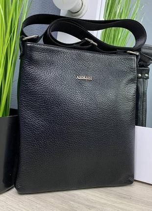 Мужская кожаная сумка планшетка в стиле armani черная, барсетка на плечо натуральная кожа армани1 фото