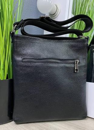 Мужская кожаная сумка планшетка в стиле armani черная, барсетка на плечо натуральная кожа армани3 фото