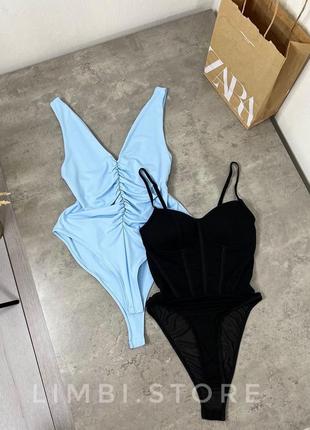 Голубое боди zara с двойной тканью
