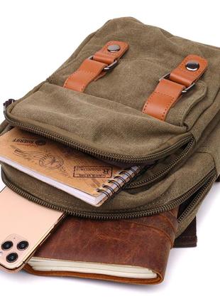 Сумка-рюкзак у стилі мілітарі з двома відділеннями зі щільного текстилю vintage 22163 оливковий6 фото